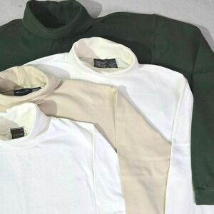 Bundle of 4 Vintage Mens Turtleneck Shirts Size Large Green Cream White (2) 90s